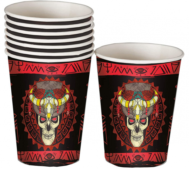 Fiestas Guirca šálky voodoo 10 cm kartón čierna/červená 8 kusov