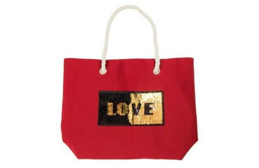 plážová taška Love 54 x 14 x 39 cm textilná červená