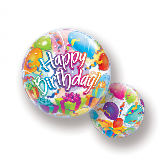 Folať balónik Happy Birthday Bubbles 56 cm latex