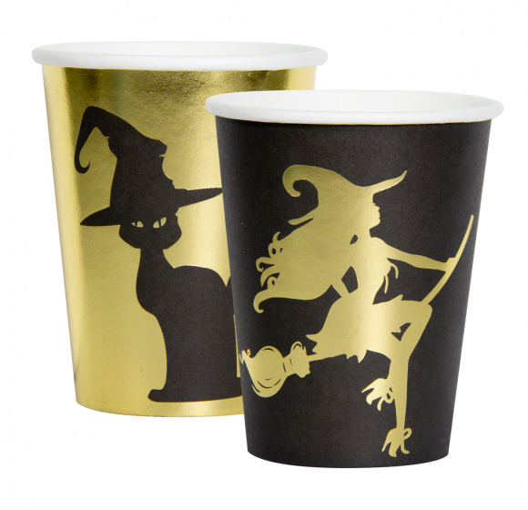 Folat sada pohárov čarodejnica 250 ml papier čierna/zlatá 6 kusov