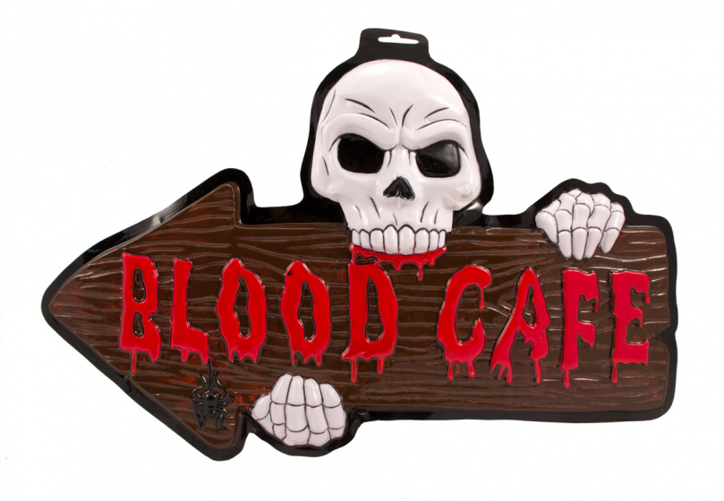 Folat ceduľka na dvere 3D Blood Cafe Halloween 54 x 36 cm červená