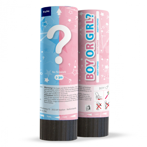 Folat párty popper gender odhaliť dievča 15 cm papier ružový