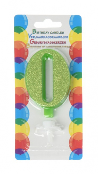 Free and Easy narodeninová sviečka trblietky 0 rokov 17,5 cm vosková zelená