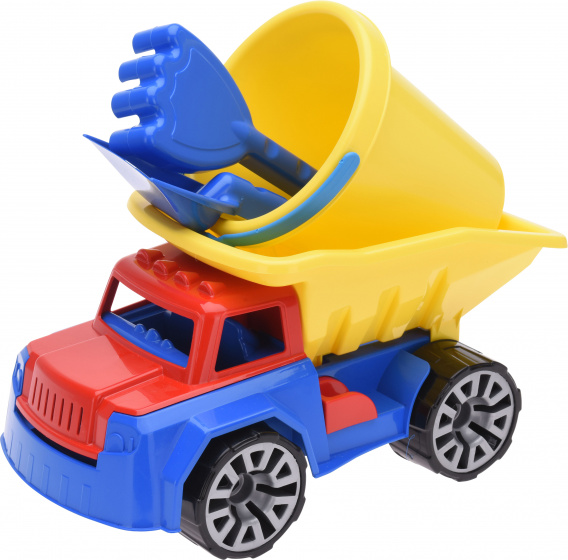 Free and Easy zandtruck rood/blauw/geel 4 delig