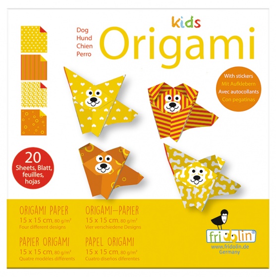 Fridolin origami hond vouwen 15 x 15 cm 20 stuks multicolor