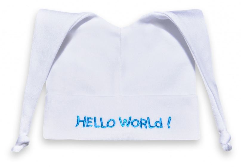 baby hat hello world cotton white/blue size 50/56