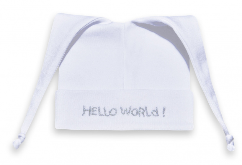 baby hat hello world cotton white/silver size 50/56
