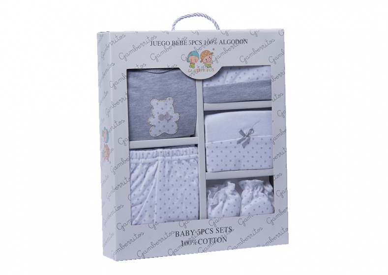 baby clothes set teddy bear grey/white 5-piece