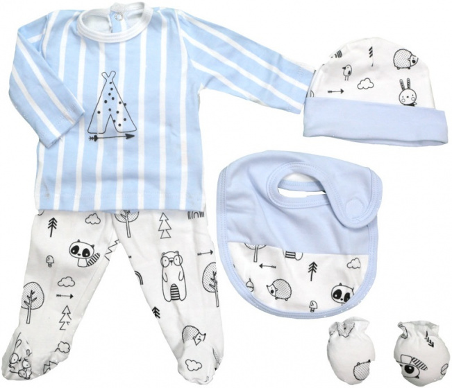baby set junior cotton blue/white 5-piece