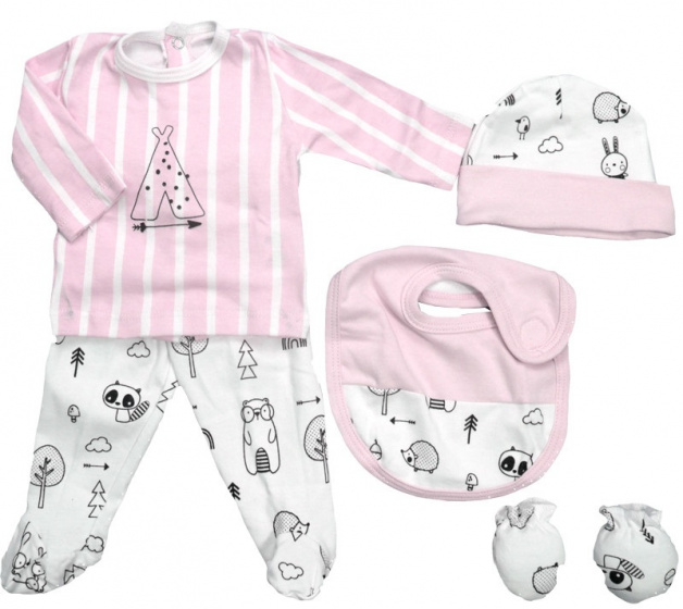 baby set junior cotton pink/white 5-piece