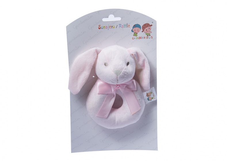 ring rattle rabbit 12 cm pink