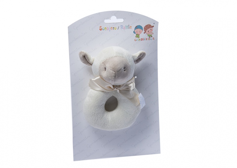 ring rattle lamb 12 cm beige