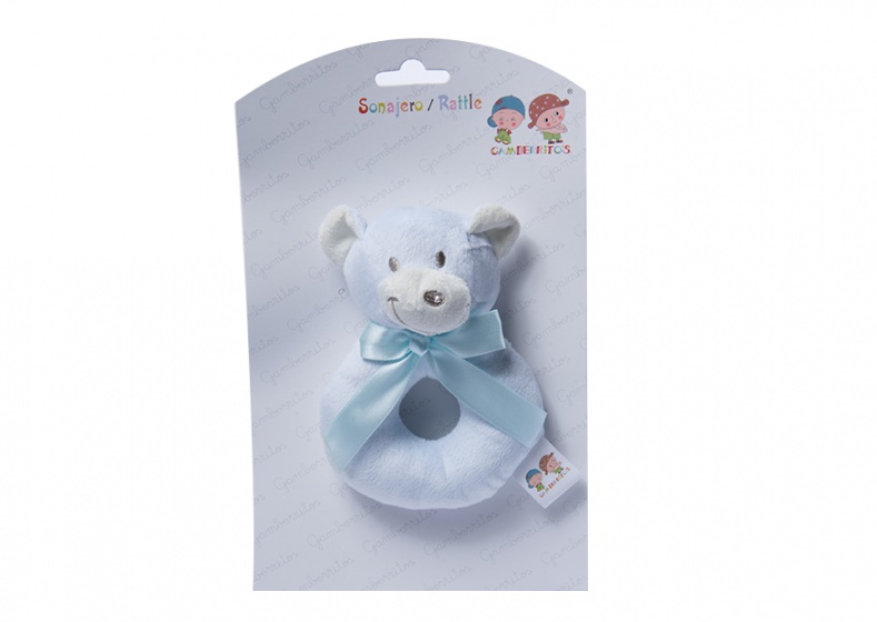 ring rattle teddy bear 12 cm blue