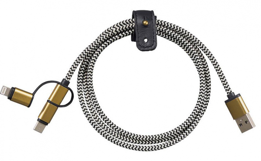 Gentlemen's Hardware 3 in 1 oplaadkabel 1 meter textiel zwart/wit