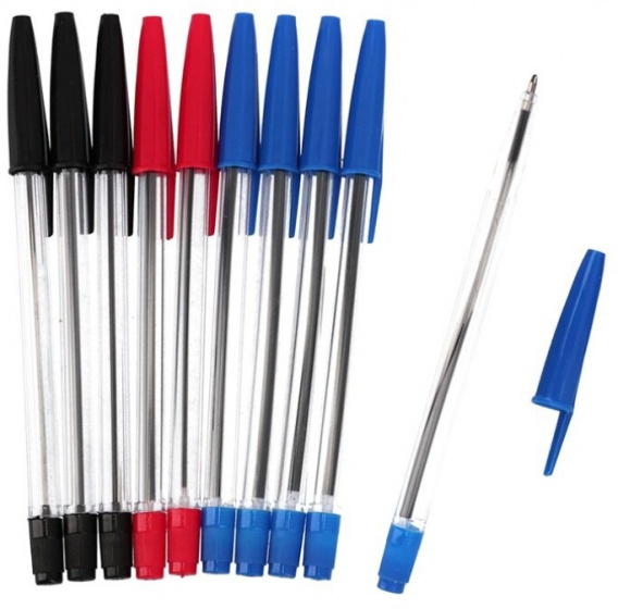 Gerimport balpennen 15 cm blauw/zwart/rood 10 stuks