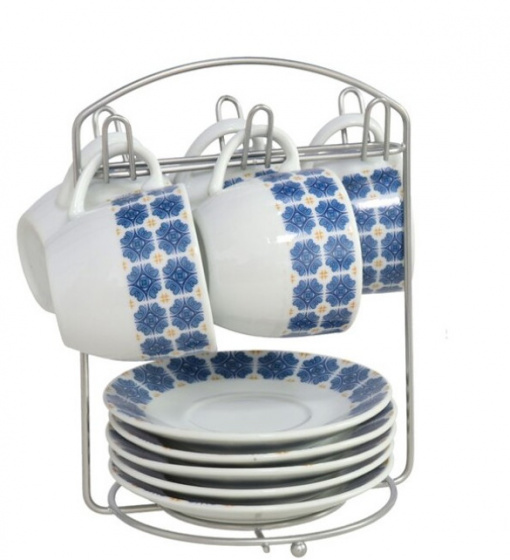 Gerimport kávová súprava 80 ml porcelánová modrá/biela 13 ks