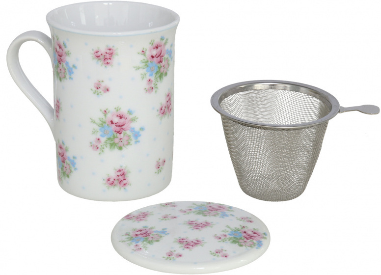 Gerimport hrnček so sitkom na čaj 280 ml porcelánový biely 3-diel