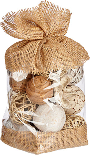 Giftdecor dekoračné gule trstina / drevo prírodné 10 kusov