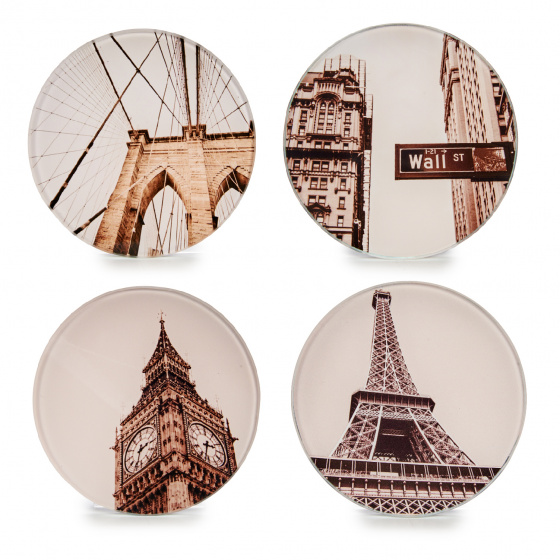 Giftdecor podložky pod poháre 10 x 2,5 cm sklo/filc hnedá 4 kusy
