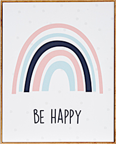 Giftdecor schilderij be happy 50 x 40 cm hout lichtroze/wit