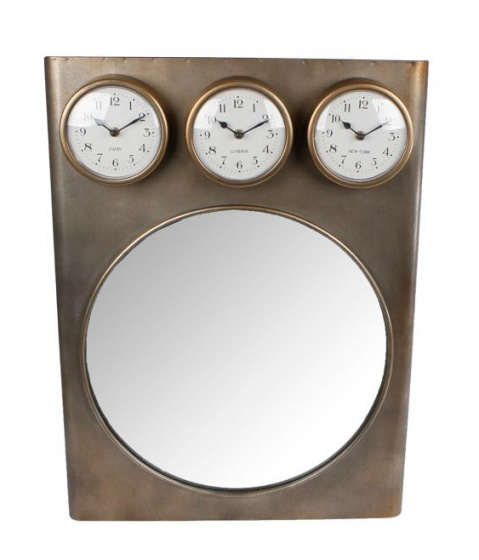 Gifts Amsterdam zrkadlo s hodinami Tim 70 x 52 cm ocel bronz