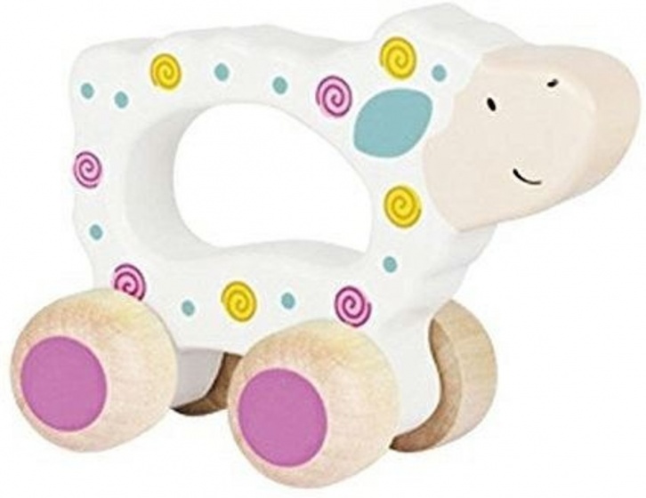 wooden sheep on wheels 13 cm