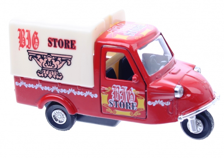 Goki Kovové auto: 10 cm červená trojkolka