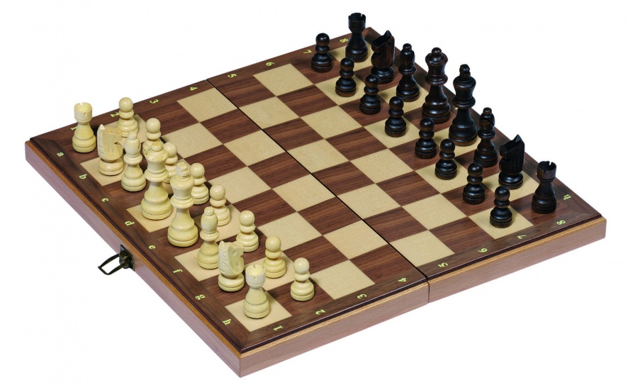 chess game foldable 38 x 38 x 2,5 cm wood white/brown