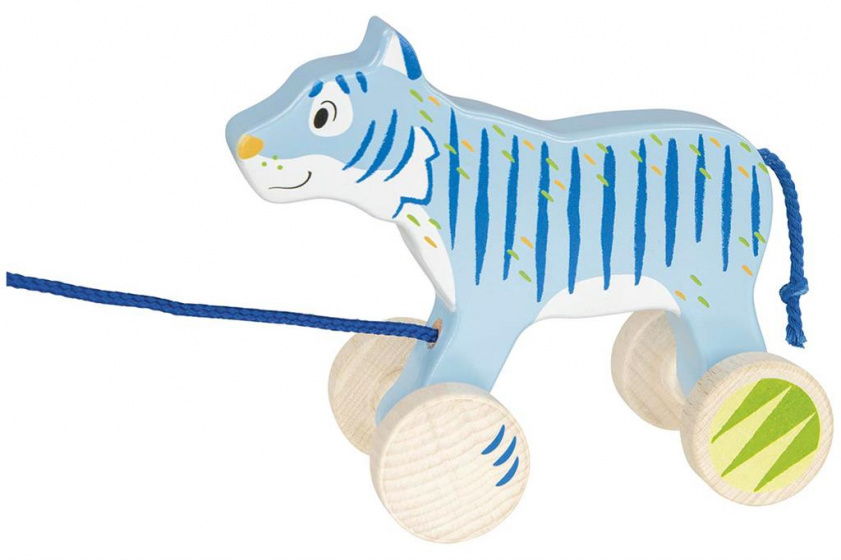 Goki ťažné zviera tiger junior 18 x 8 cm drevo modrá
