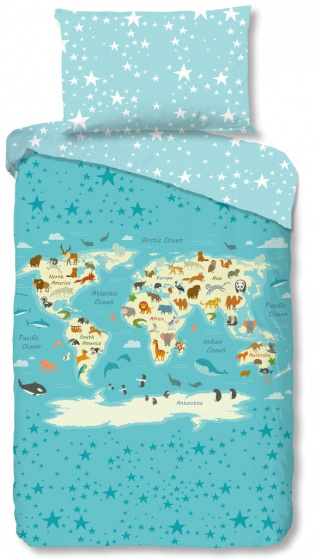 Good Morning obliečka na paplón New Worldmap 140 cm bavlna modrá
