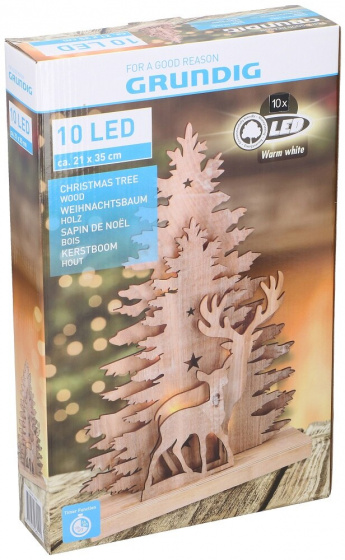 Grundig vianočná dekorácia LED jeleň 21 x 35 cm drevo béžová