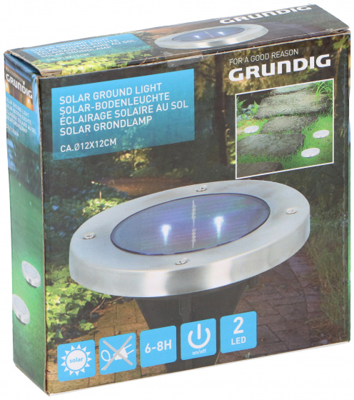 Grundig solárna pôdna bodová LED 12 cm nerezová strieborná