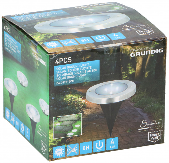 Grundig solárne bodové svetlá LED 12 cm nerez strieborná 4 kusy