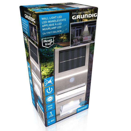 Grundig nástenné svietidlo LED solárna energia 17x17,5x4,8 cm nerez strieborná