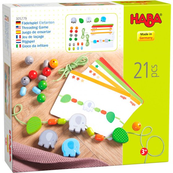 Haba rijgspel olifanten junior 15,3 x 15,3 cm hout 21 delig