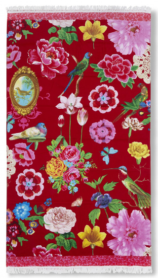 Happiness strandlaken Blossom 100 x 180 cm velours rood Happiness strandlaken Blossom 100 x 180 cm velours rood