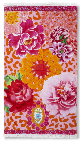 Happiness strandlaken Liberty 100 x 180 cm velours roze/rood Happiness strandlaken Liberty 100 x 180 cm velours roze/rood