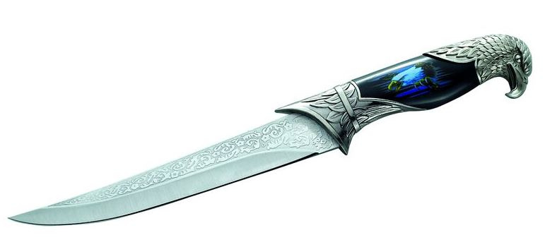 Herbertz lovecký nôž s pošvou 33 cm nerez strieborná/modrá