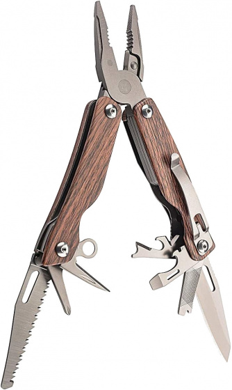multitool Holzoptik 16.2 cm stainless steel silver/brown 2-piece