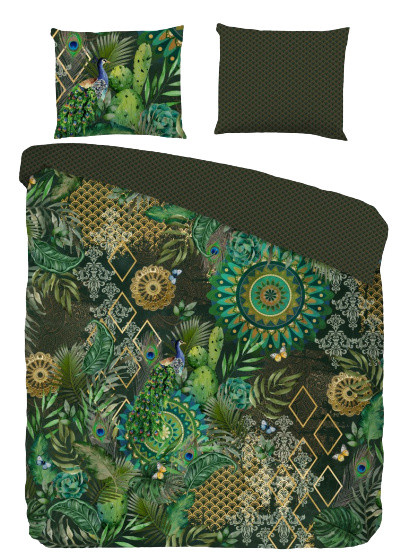 Hip dekbedovertrek Botalia 200 x 220 cm katoensatijn groen Hip dekbedovertrek Botalia 200 x 220 cm katoensatijn groen