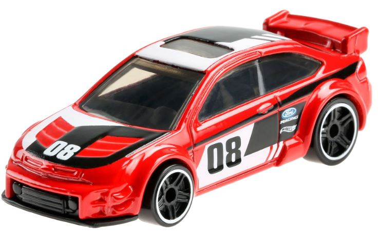 Hot Wheels automobil '08 Ford Focus 7 cm tlakovo liaty červeno/bielo/čierne