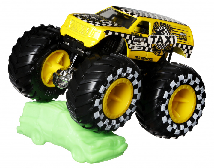 Hot Wheels monstertruck Taxi 9 cm tlakový odliatok žltá/čierna 2-diel