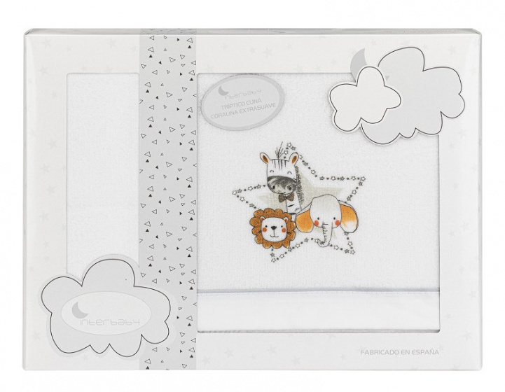 Interbaby kolíska obliečok Animals fleece biela/sivá 3dielna