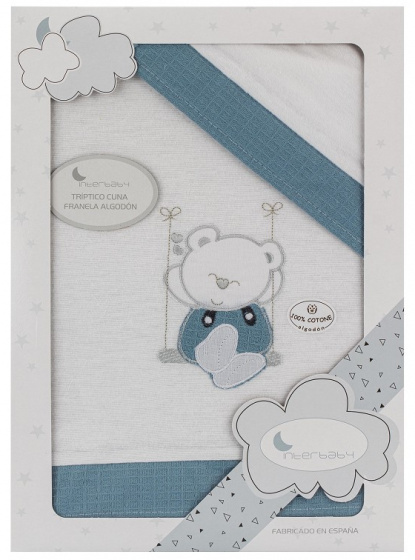 Interbaby súprava obliečok kolíska Medveď 152 x 102 cm bavlna modrá 3-diel