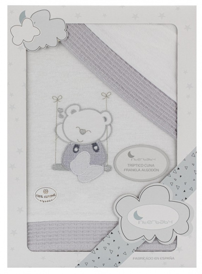 Interbaby súprava obliečok kolíska Medveď 152 x 102 cm bavlna šedá 3-diel