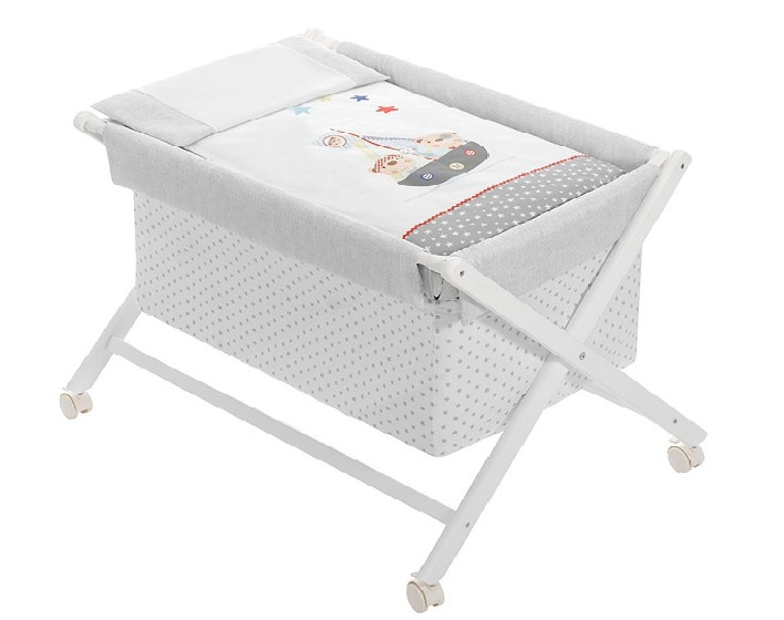folding cradle 48 x 71 cm wood/cotton white 5-piece