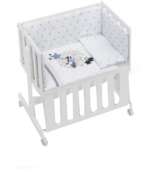 Interbaby wieg 55 x 85 x 90 cm beukenhout wit/blauw 5 delig Interbaby wieg 55 x 85 x 90 cm beukenhout wit/blauw 5 delig