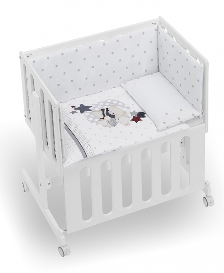 Interbaby wieg 55 x 85 x 90 cm beukenhout wit/grijs 4 delig Interbaby wieg 55 x 85 x 90 cm beukenhout wit/grijs 4 delig