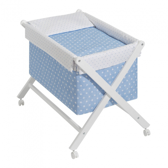 Interbaby kolíska 90 x 55 cm drevo/bavlna modrá/biela 5-dielna