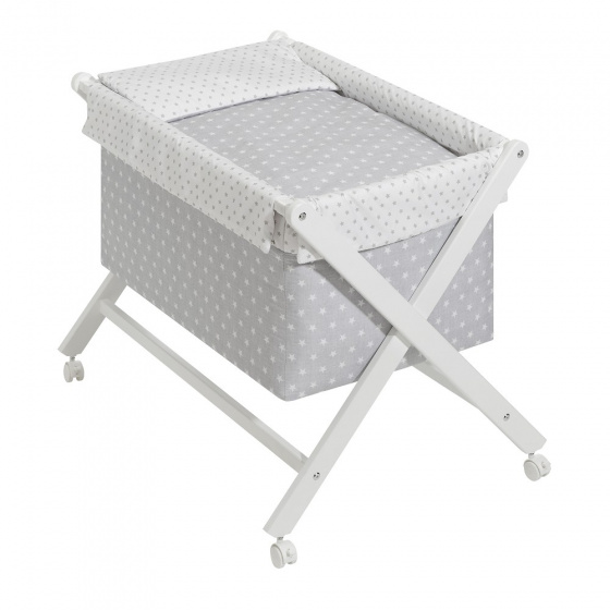 Interbaby kolíska 90 x 55 cm drevo/bavlna sivá/biela 5-dielna